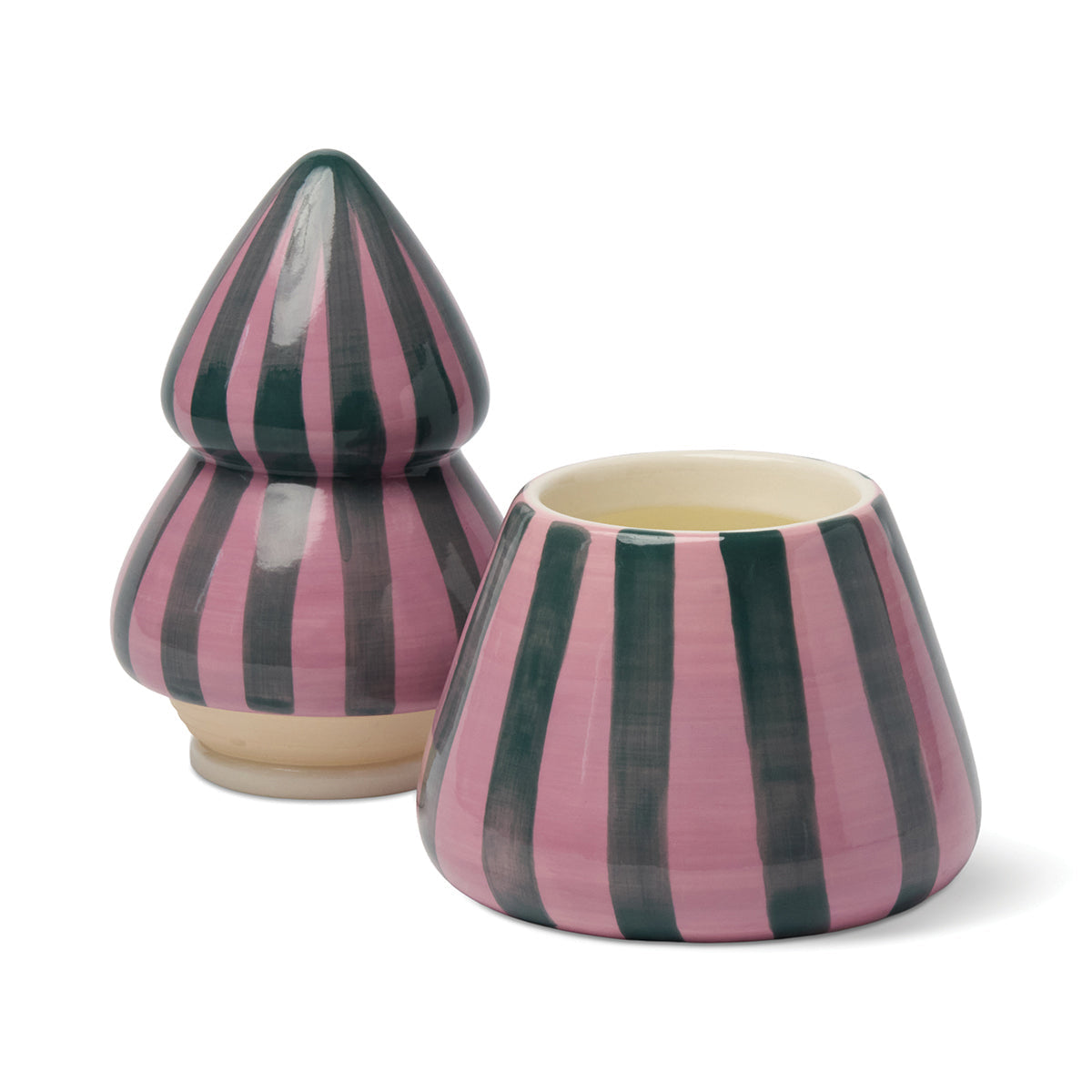 Paddywax Cabana Christmas 9oz/255g Pink/Green Ceramic Tree Candle - Cinnamon & Clove