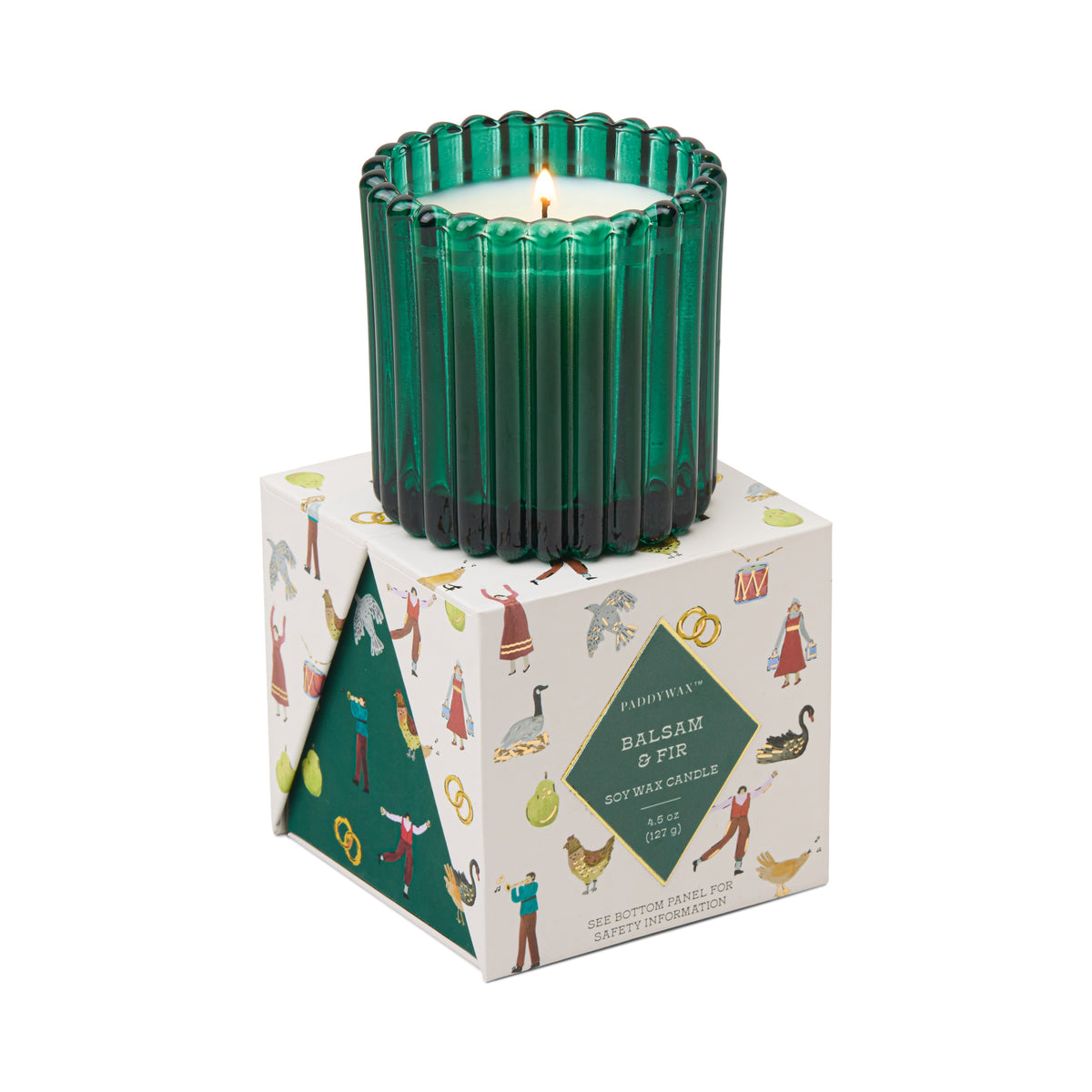 Christmas 4.5oz/127g Ribbed Glass Candle - Green - Balsam Fir