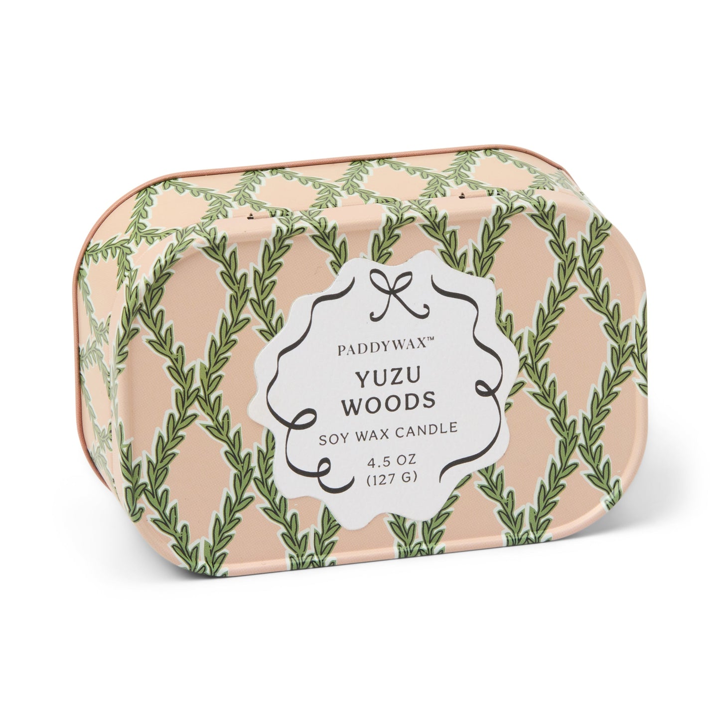 Cherie 4.5oz/127g Printed Tin Candle - Pink & Green - Yuzu Woods