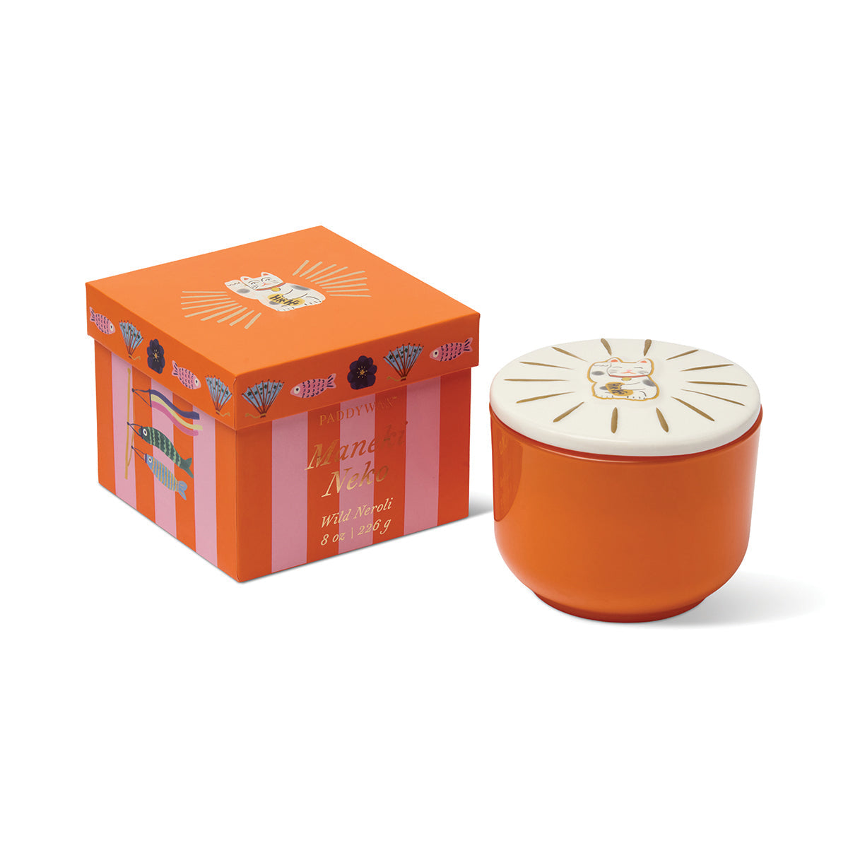 Paddywax Charmed 8oz/226g Orange Maneki-Neko Cat Candle - Wild Neroli