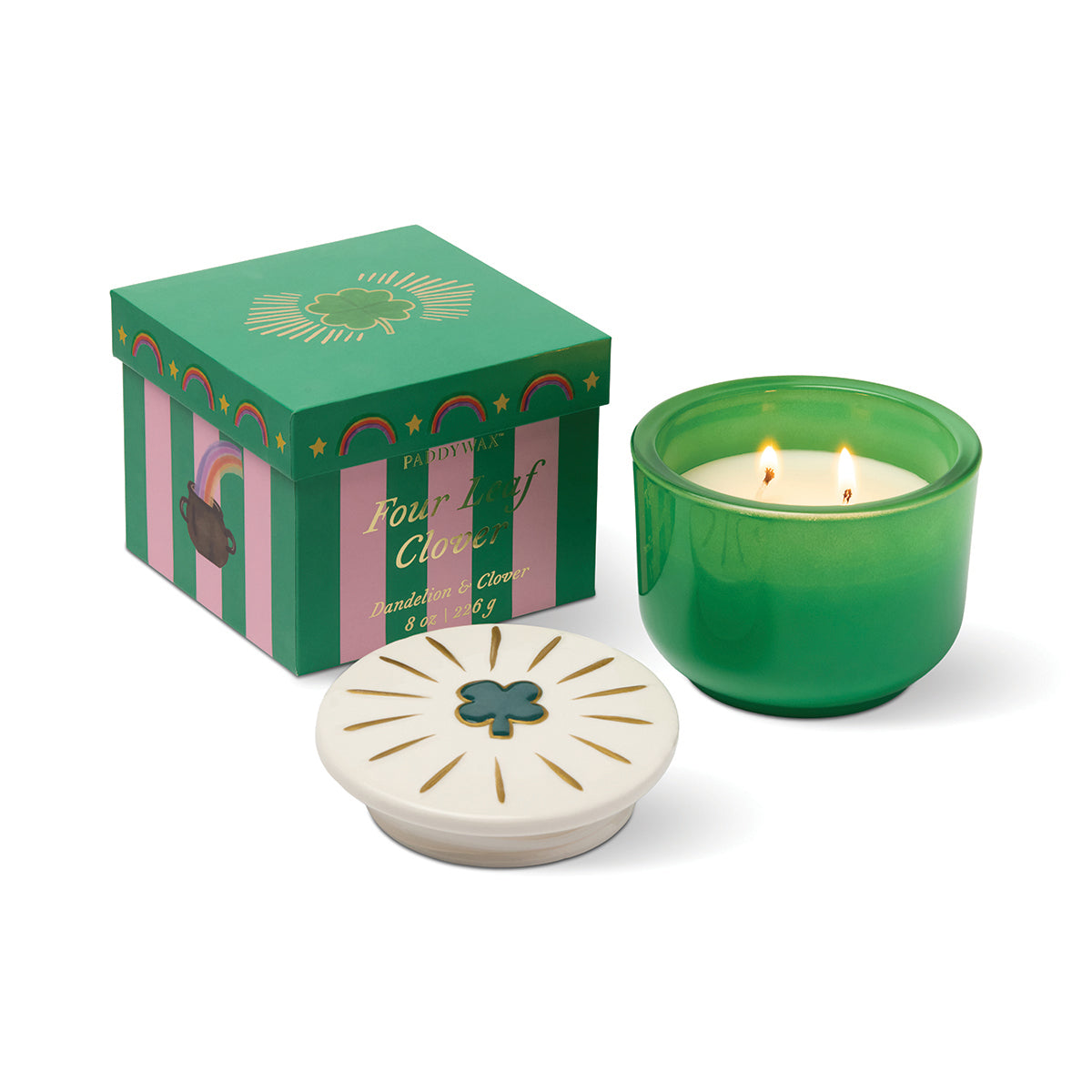 Paddywax Charmed 8oz/226g Green Four Leaf Clover Candle - Dandelion & Clover