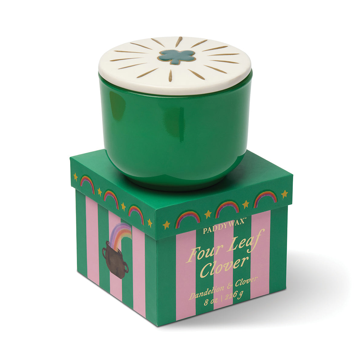 Paddywax Charmed 8oz/226g Green Four Leaf Clover Candle - Dandelion & Clover