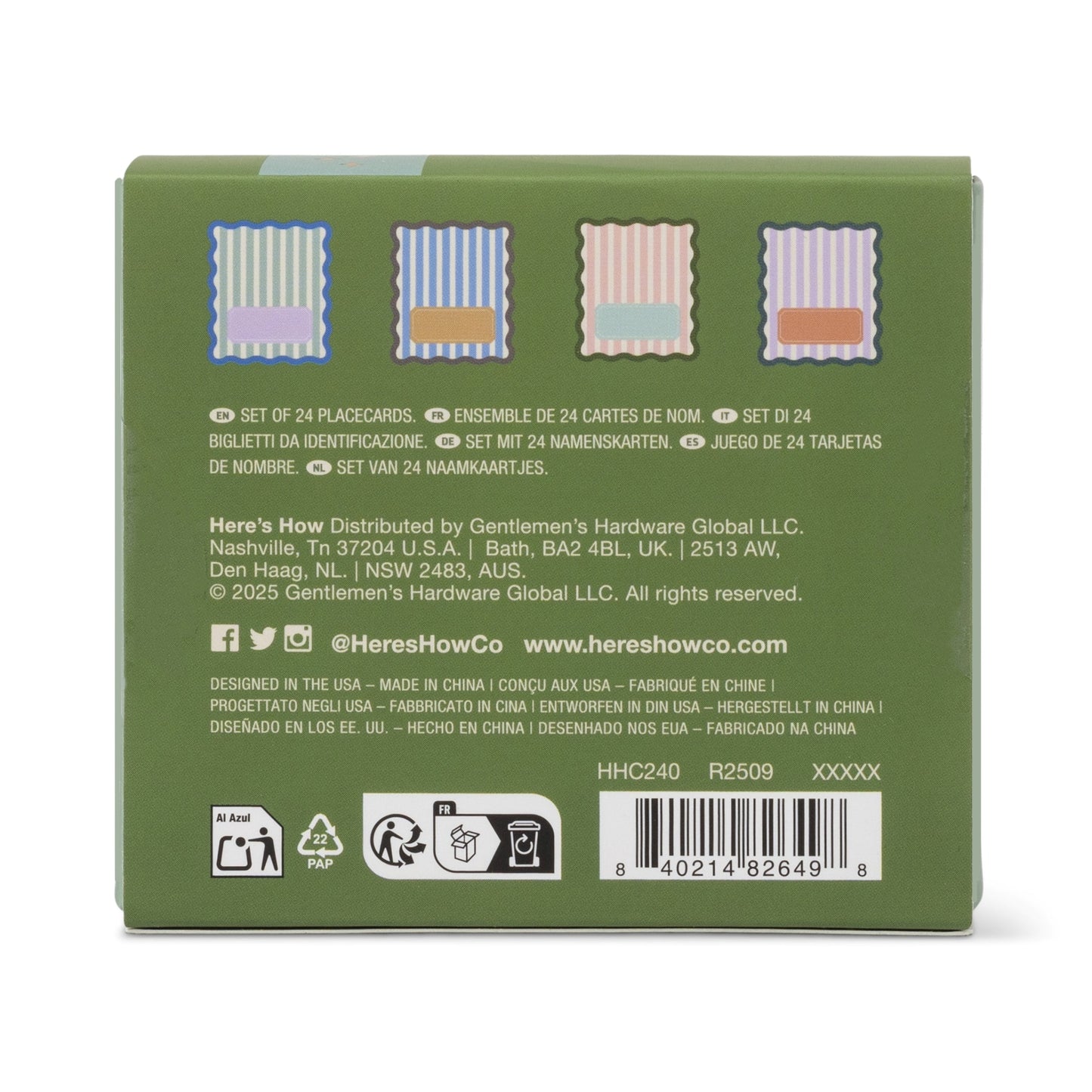 Here's How Placecards - Set of 24 - Stripes