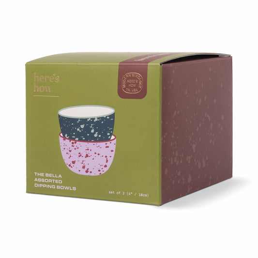 Here's How The Bella Dipping Bowls - Set of 2 - Navy & Lilac Splatter
