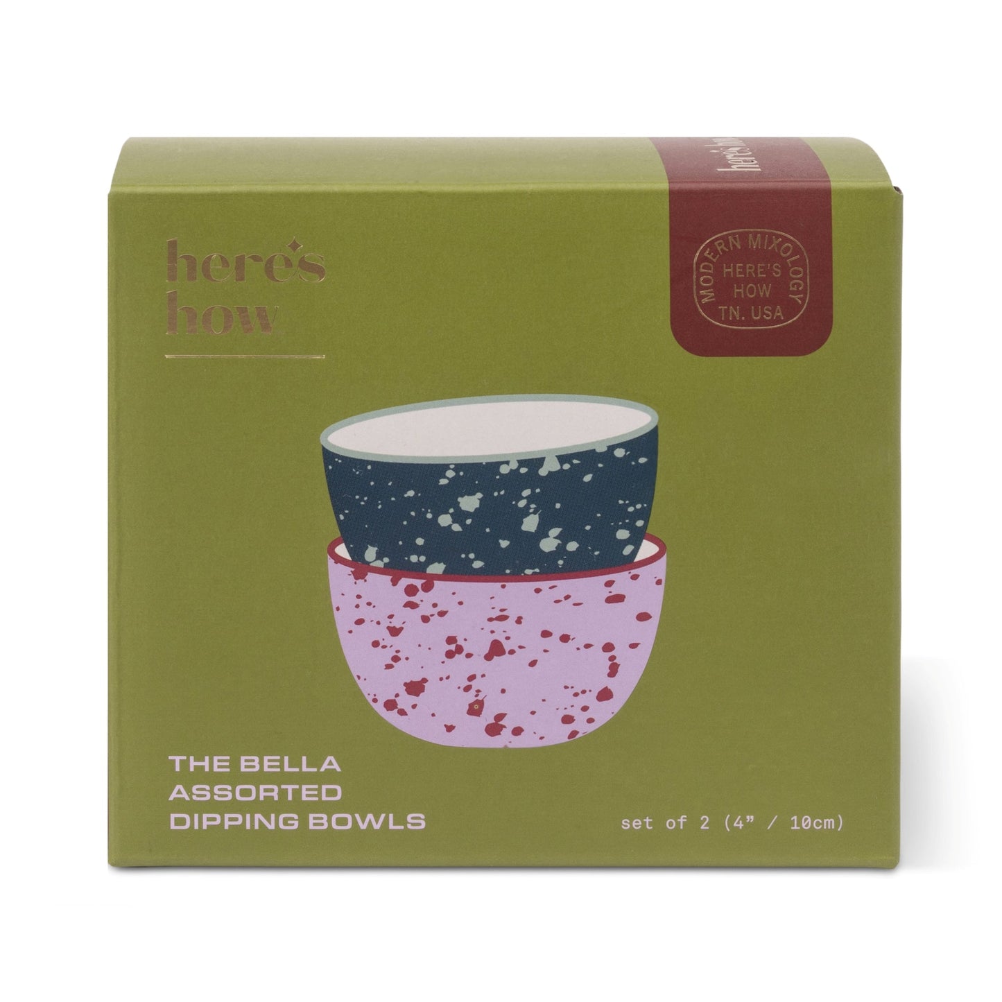 Here's How The Bella Dipping Bowls - Set of 2 - Navy & Lilac Splatter