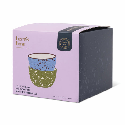 Here's How The Bella Dipping Bowls - Set of 2 - Blue & Olive Splatter