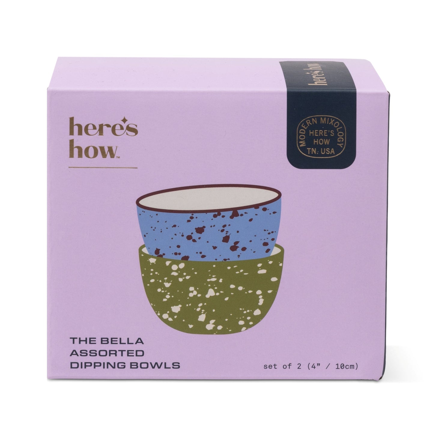 Here's How The Bella Dipping Bowls - Set of 2 - Blue & Olive Splatter