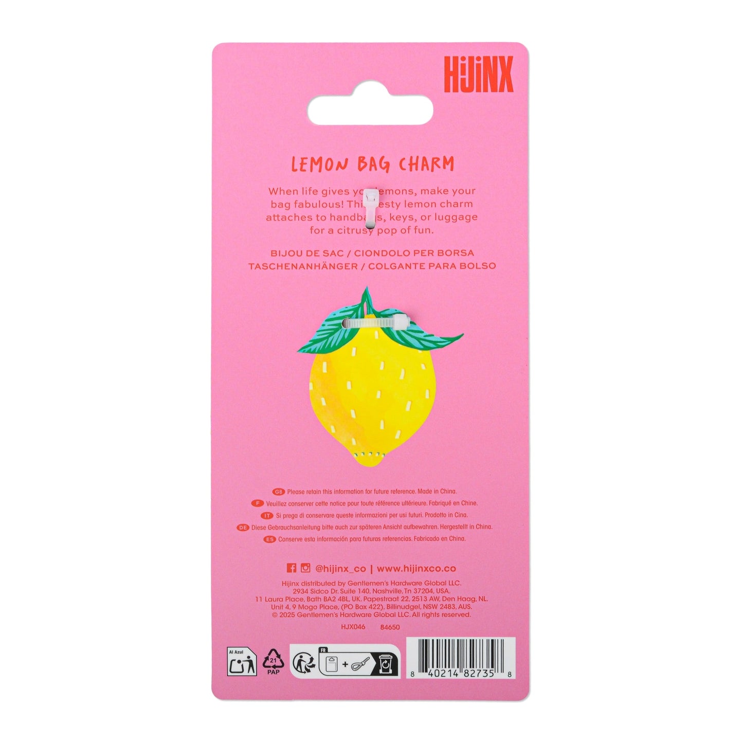 Hijinx Bag Charm - Lemon