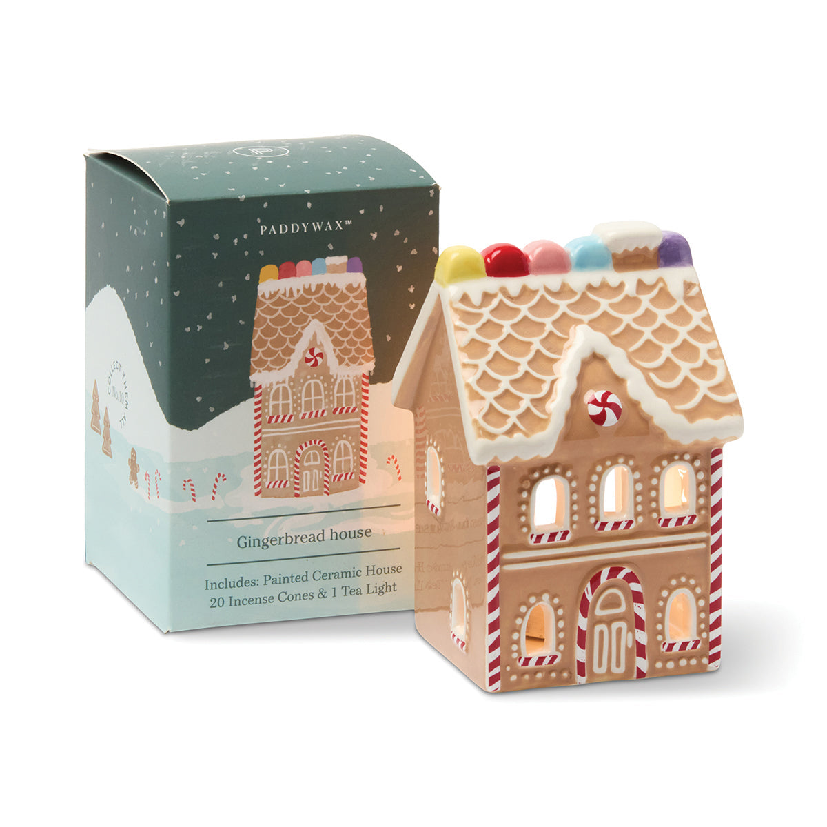 Paddywax No. 10 Gingerbread House Style Incense & Tea Light Holder (1 Tea Light & 20 Cones)