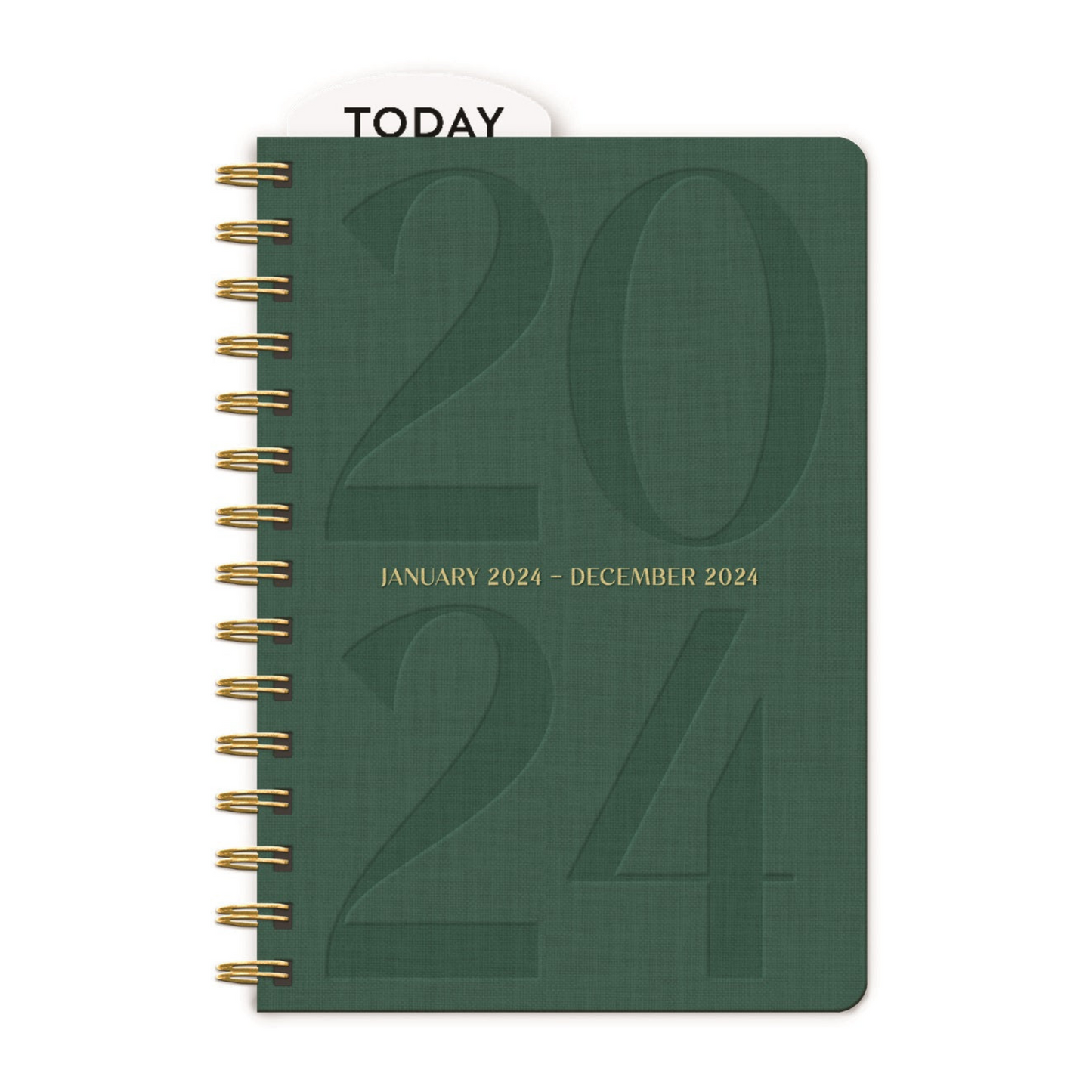 emerald green planner with 2024 written on the front.