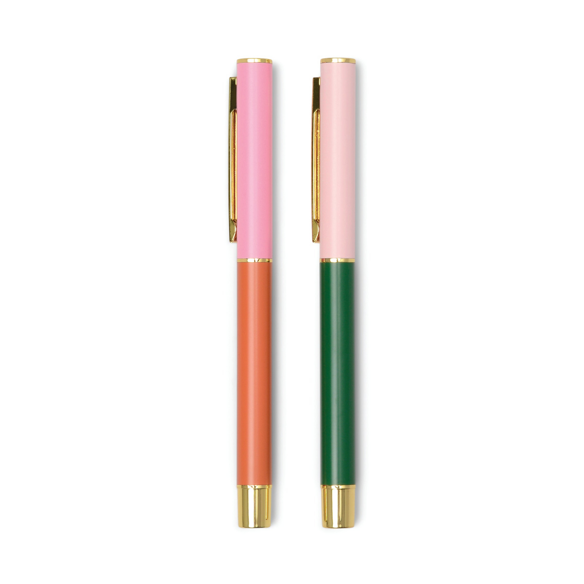 two colourful pens on a white background.