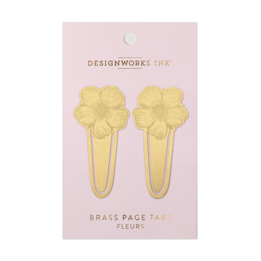 gold coloured flower page tabs on a white background.