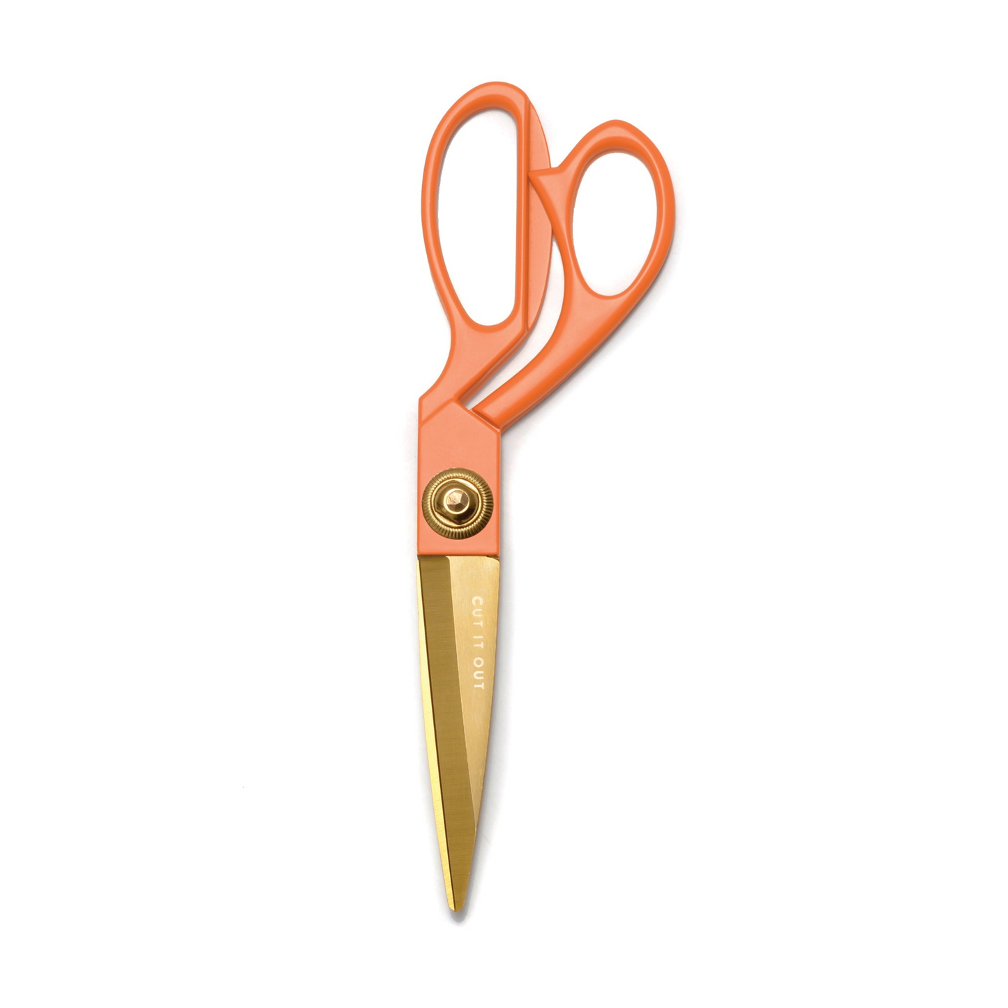 orange and gold scissors on a white background.