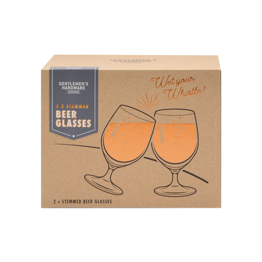 brown box with coloured sketch of two beer glasses on the front.