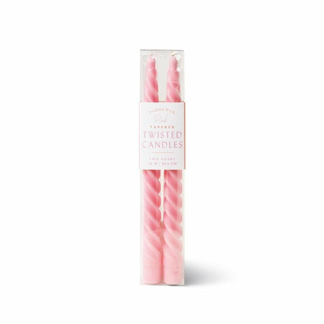 2 Tapered Twisted Candles - Pink (10” Tall)