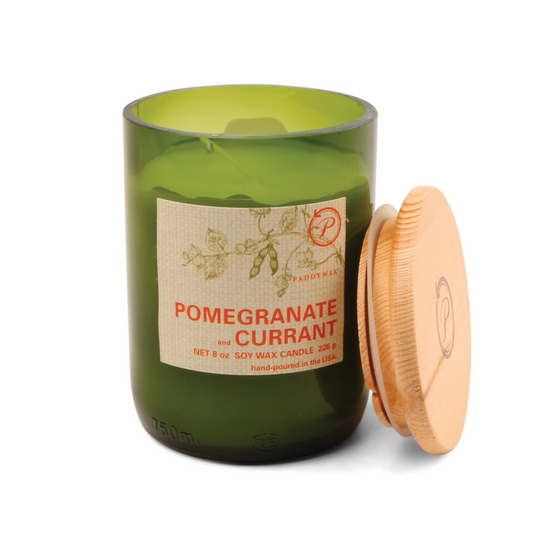 Green Recycled Glass Candle - Pomegranate + Currant (226g)