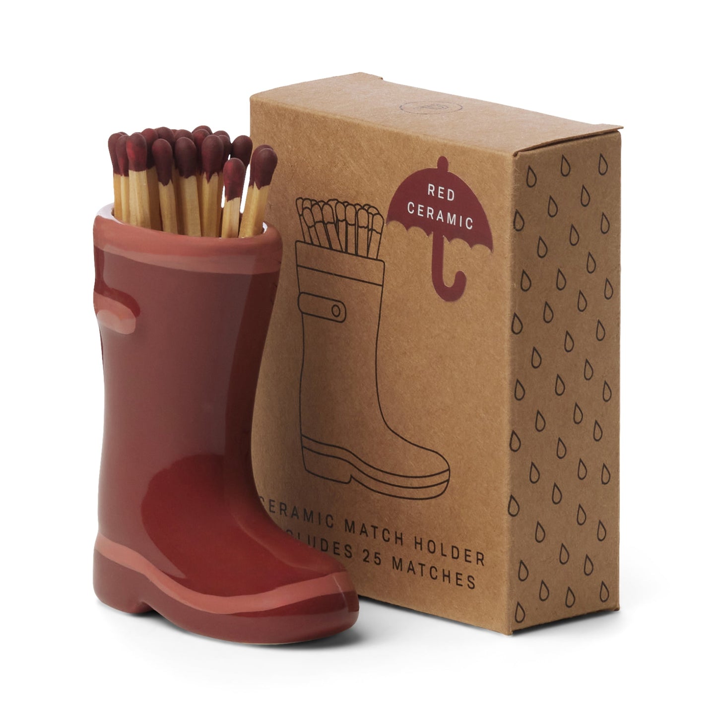 Wellington Boot Matches Holder with 25 Matches Dark & Light Red