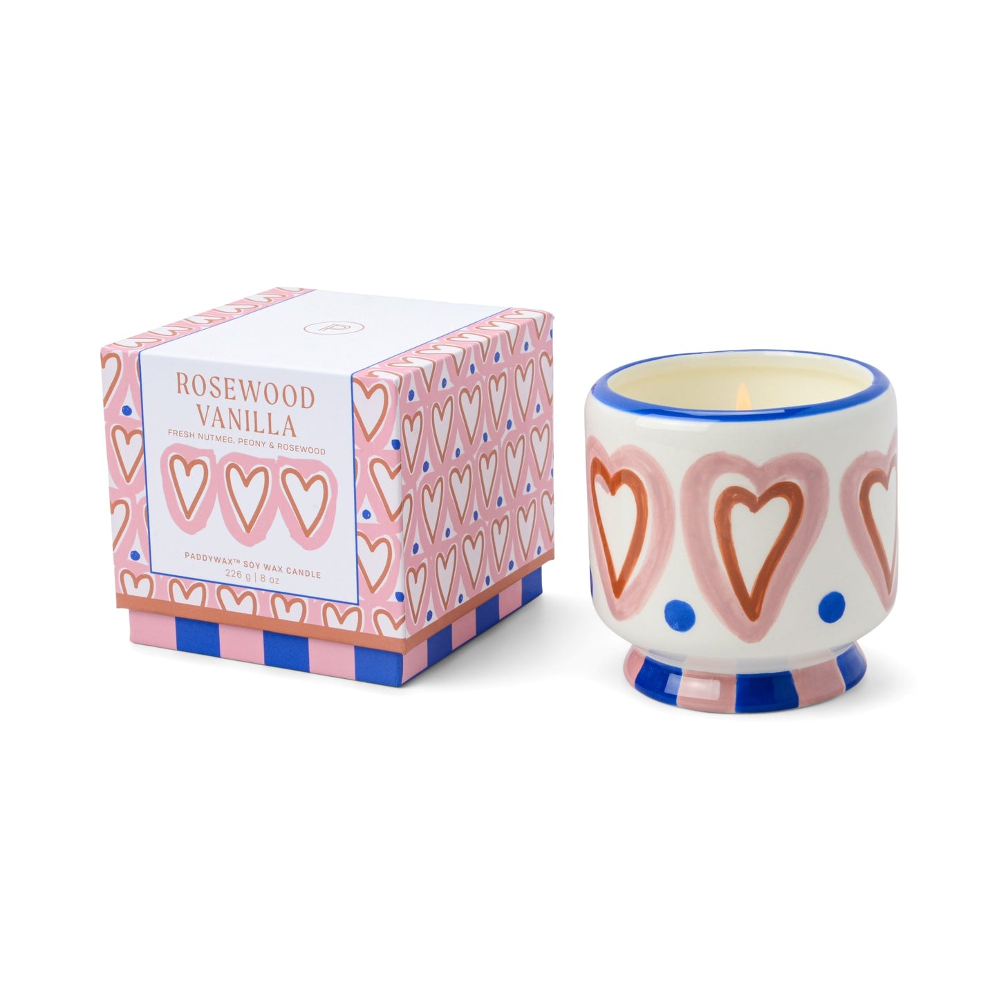 Adopo 8 oz./226g Hearts Ceramic Candle - Rosewood Vanilla