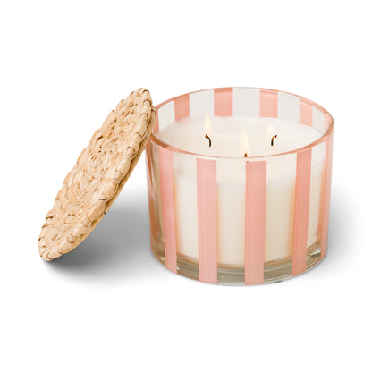 Al Fresco 12oz Peach Striped Glass Candle Pepper & Plum