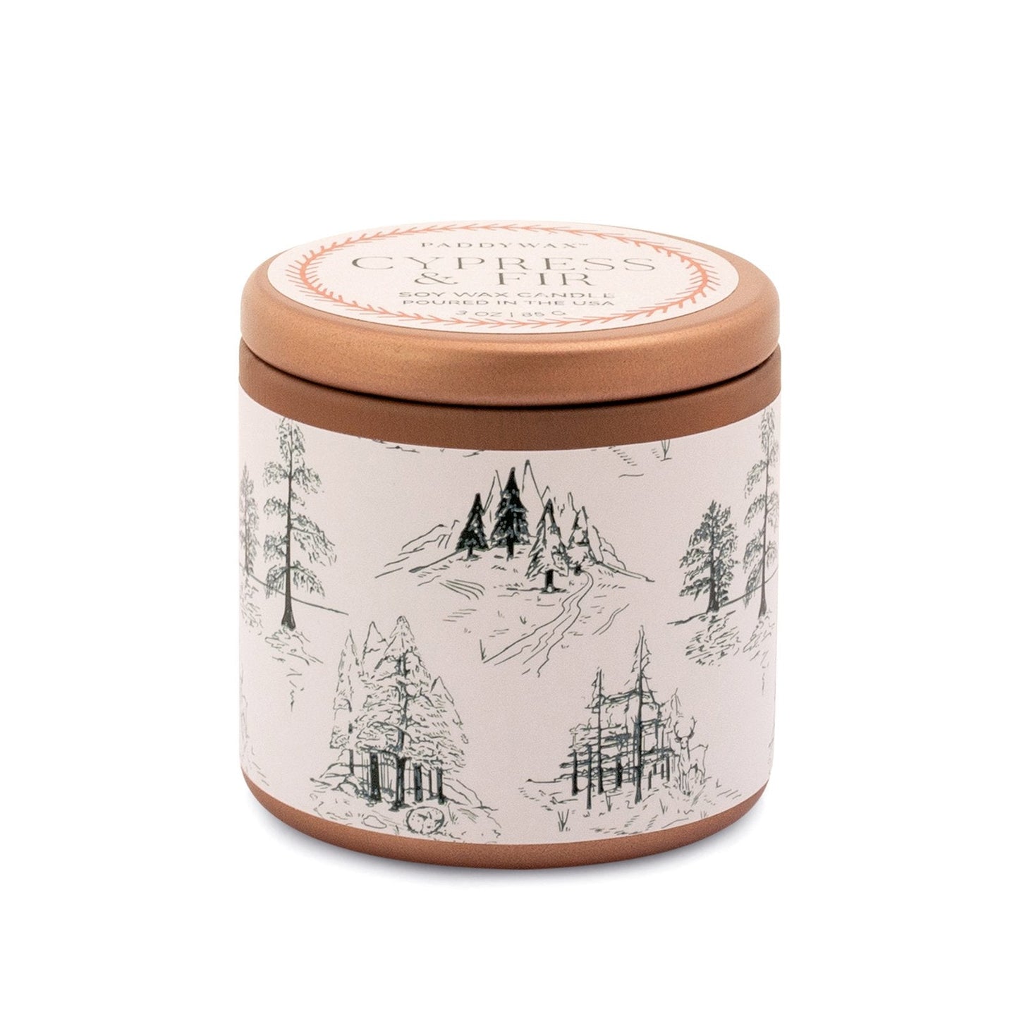 Cypress & Fir - Copper Tin + White Label With Green Toile Pattern (85g)