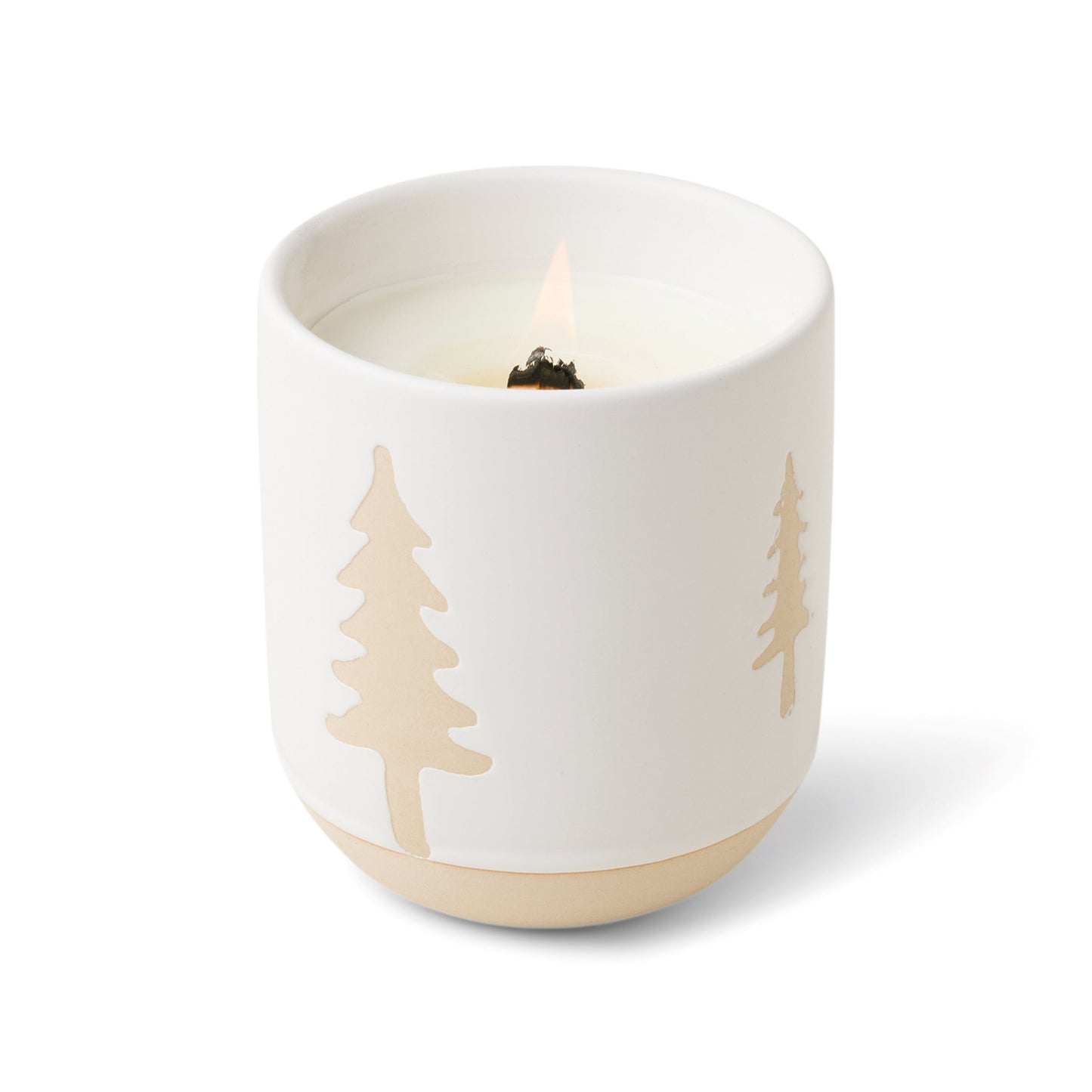 Cypress & Fir 240g White Glaze with Raw Ceramic Tree Pattern and Wooden Wick