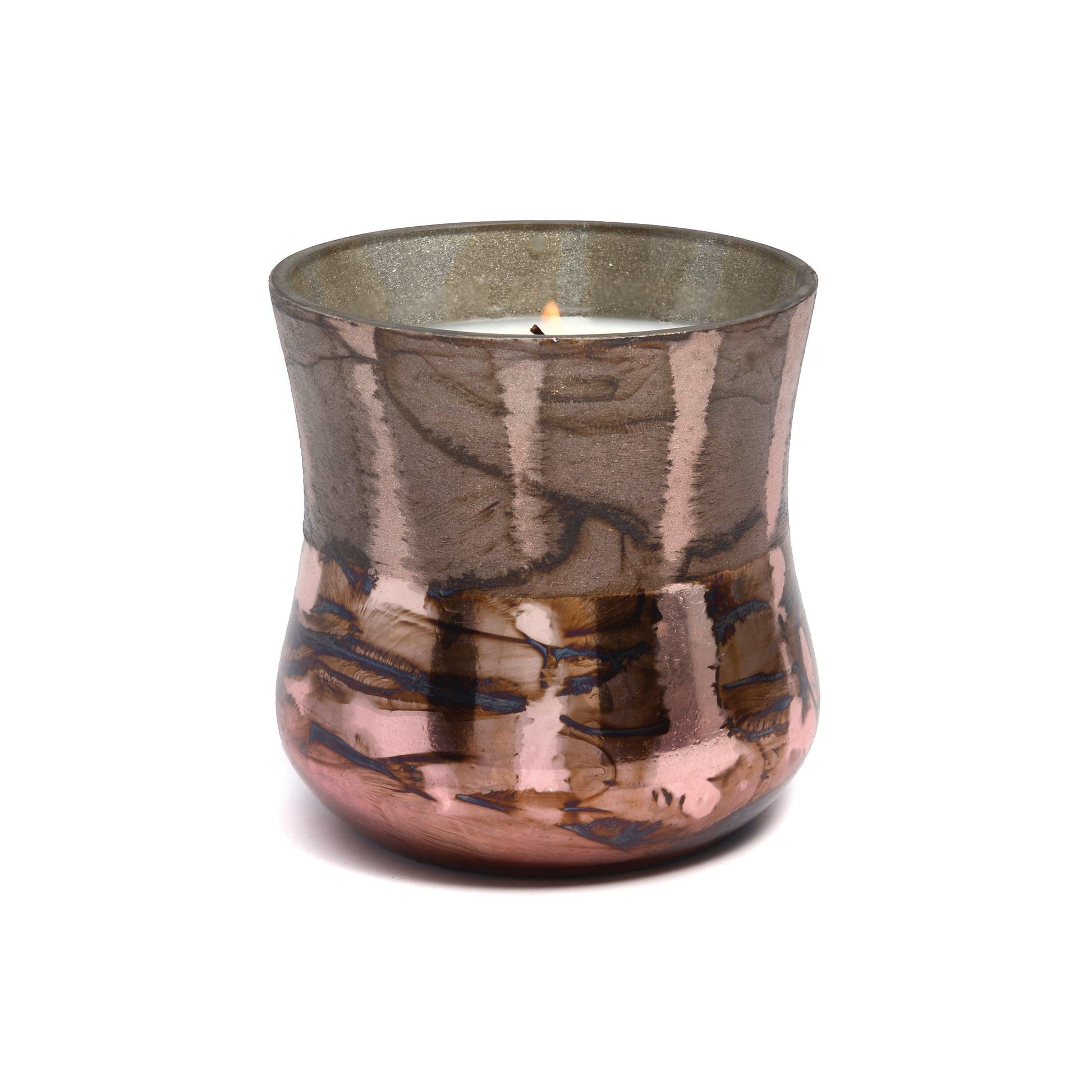 Cypress & Fir - 9oz Frosted & Shiny Copper Metallic Glass candle on a white background.