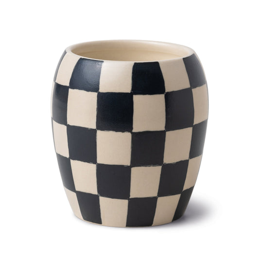 Checkmate 311g Black Checkered Porcelain Vessel with Dustcover - Black Fig + Olive