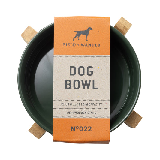 Dog Bowl with Wooden Stand - Green