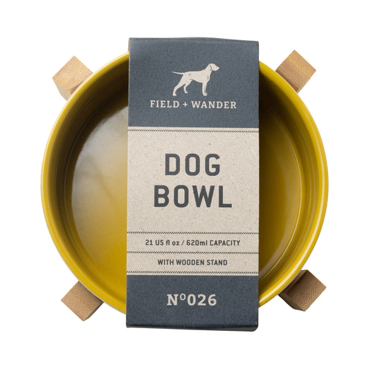 Dog Bowl with Wooden Stand - Yellow