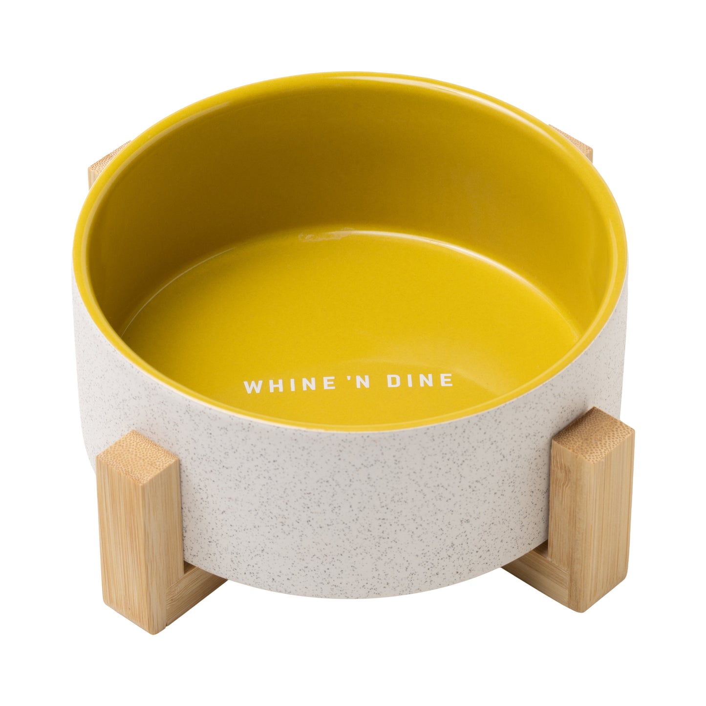 Dog Bowl with Wooden Stand - Yellow