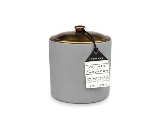 Hygge 3-Wick Ceramic Candle - Grey - Vetiver + Cardamom (425g)