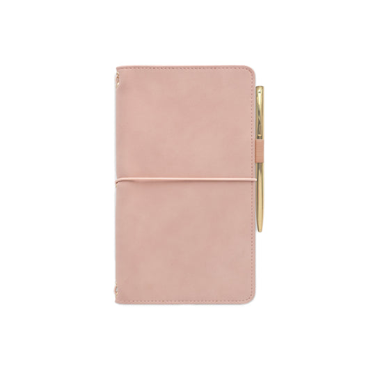 Blush Pink Vegan Suede Leather Folio with Refillable Notebook & Pen