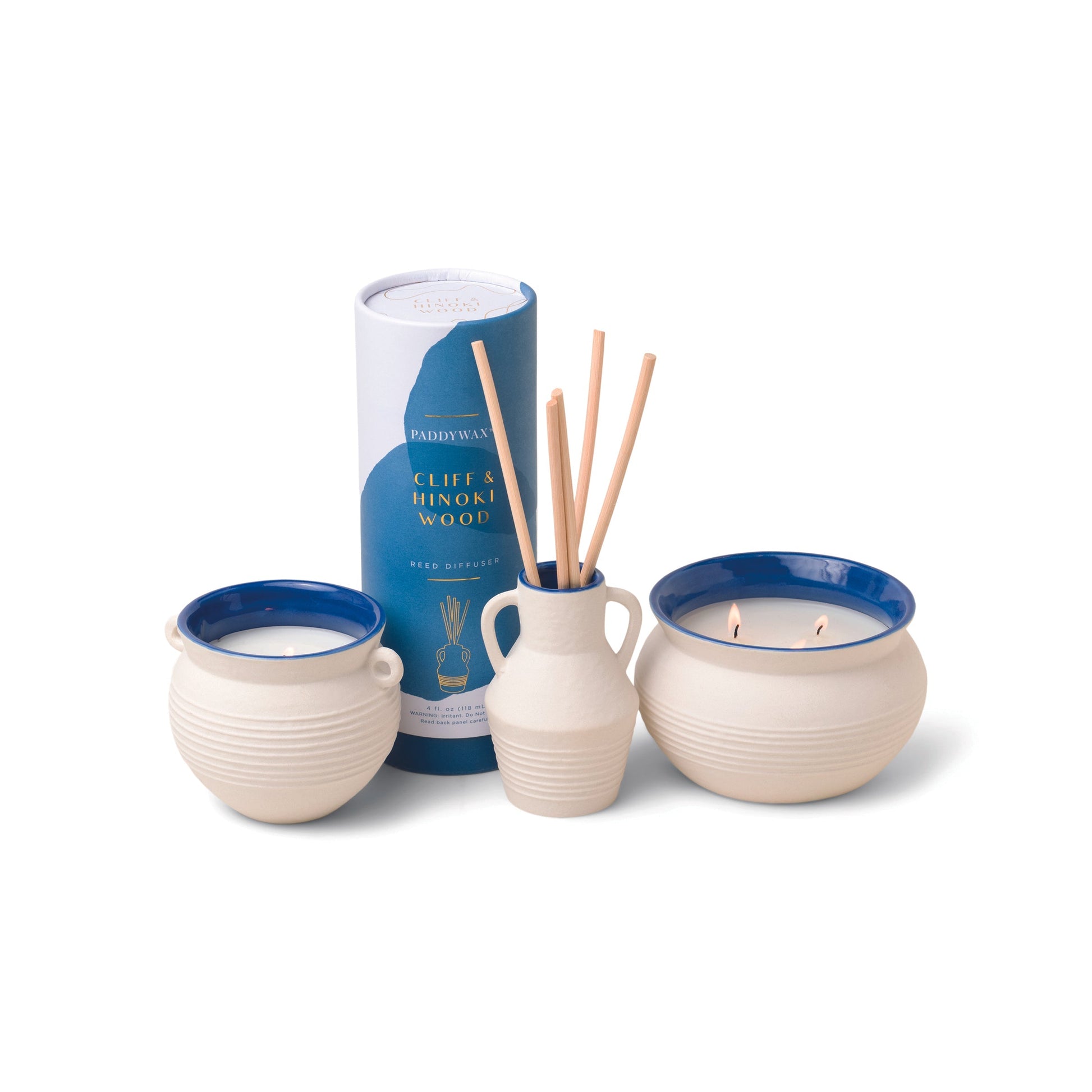 Santorini 4fl oz Cream Ceramic Diffuser Cliff & Hinoki Wood ...